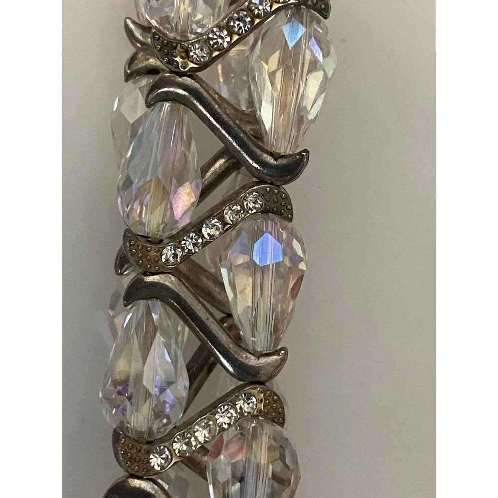 Vintage Silvertone‎ Faceted Beaded Sparkly Rhinestones Stretch Bracelet Sparkle